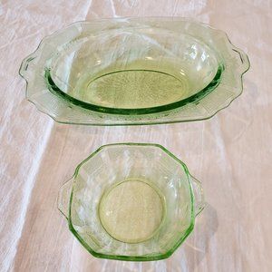 Lot of 2 Vintage Depression Glass Hocking Princess Green Bowls